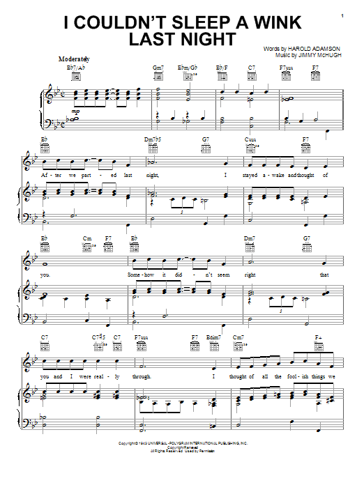 Frank Sinatra I Couldn't Sleep A Wink Last Night sheet music notes and chords. Download Printable PDF.