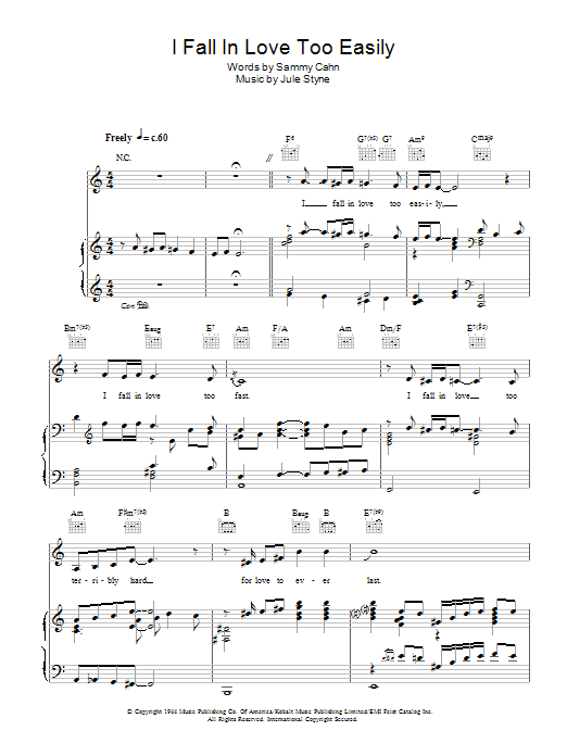 Frank Sinatra I Fall In Love Too Easily sheet music notes and chords. Download Printable PDF.