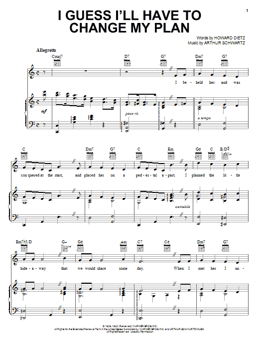 Frank Sinatra I Guess I'll Have To Change My Plan sheet music notes and chords arranged for Piano, Vocal & Guitar Chords (Right-Hand Melody)