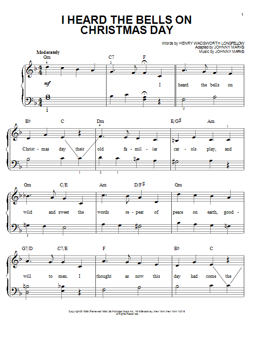 Frank Sinatra I Heard The Bells On Christmas Day sheet music notes and chords. Download Printable PDF.