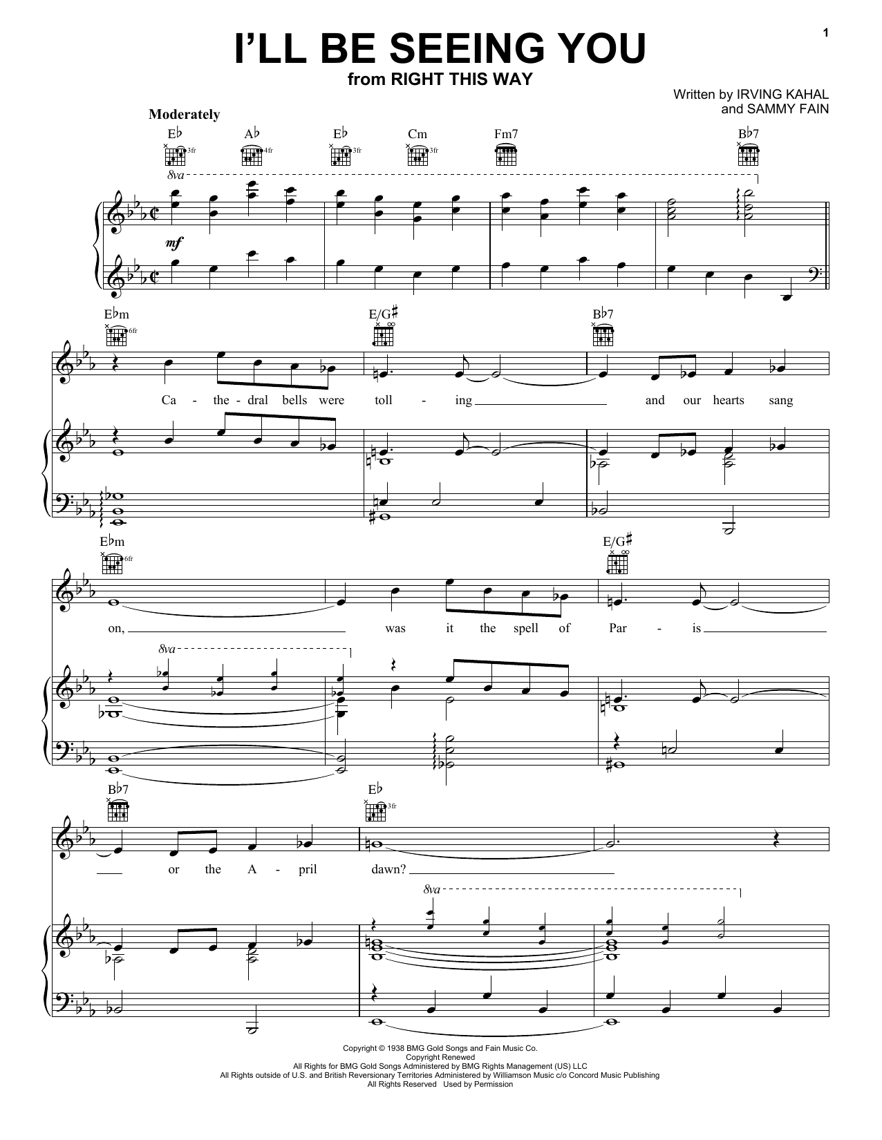 Frank Sinatra I'll Be Seeing You sheet music notes and chords. Download Printable PDF.