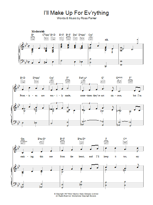 Learn to play Frank Sinatra I'll Make Up For Ev'rything sheet music for Piano, Vocal & Guitar Chords in minutes. Price: 7.8900$ Frank Sinatra I'll Make Up For Ev'rything sheet music notes and chords arranged for Piano, Vocal & Guitar Chords