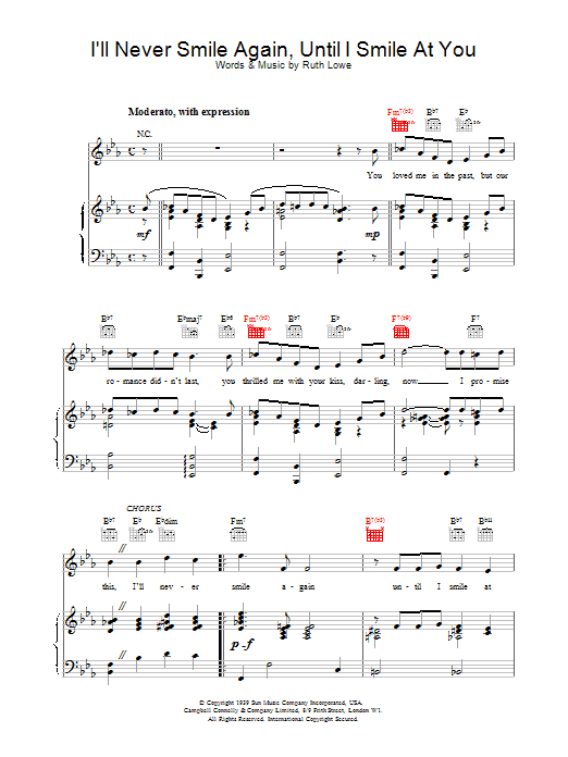 Frank Sinatra I'll Never Smile Again, Until I Smile At You sheet music notes and chords. Download Printable PDF.