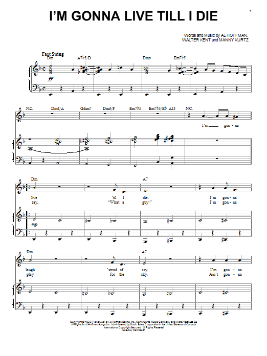 Frank Sinatra I'm Gonna Live Till I Die sheet music notes and chords. Download Printable PDF.