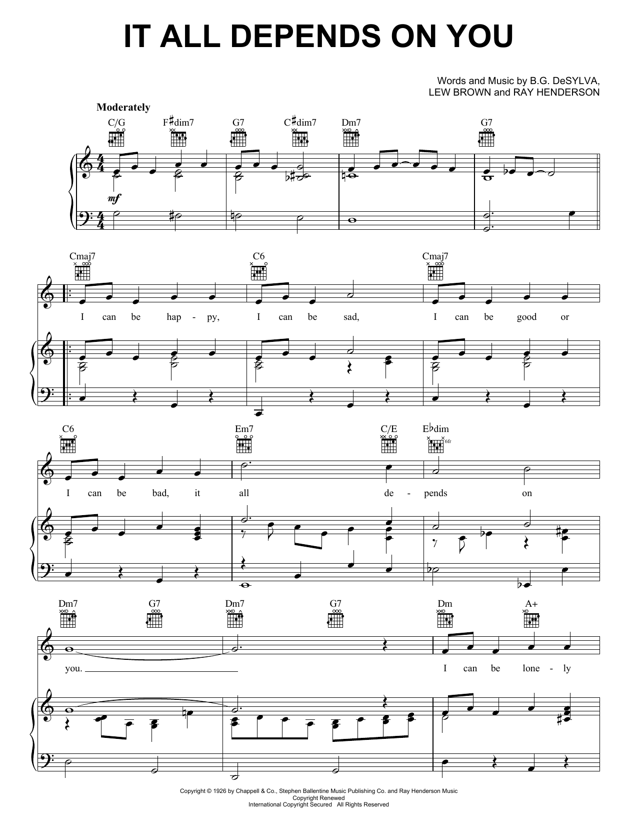 Frank Sinatra It All Depends On You sheet music notes and chords. Download Printable PDF.