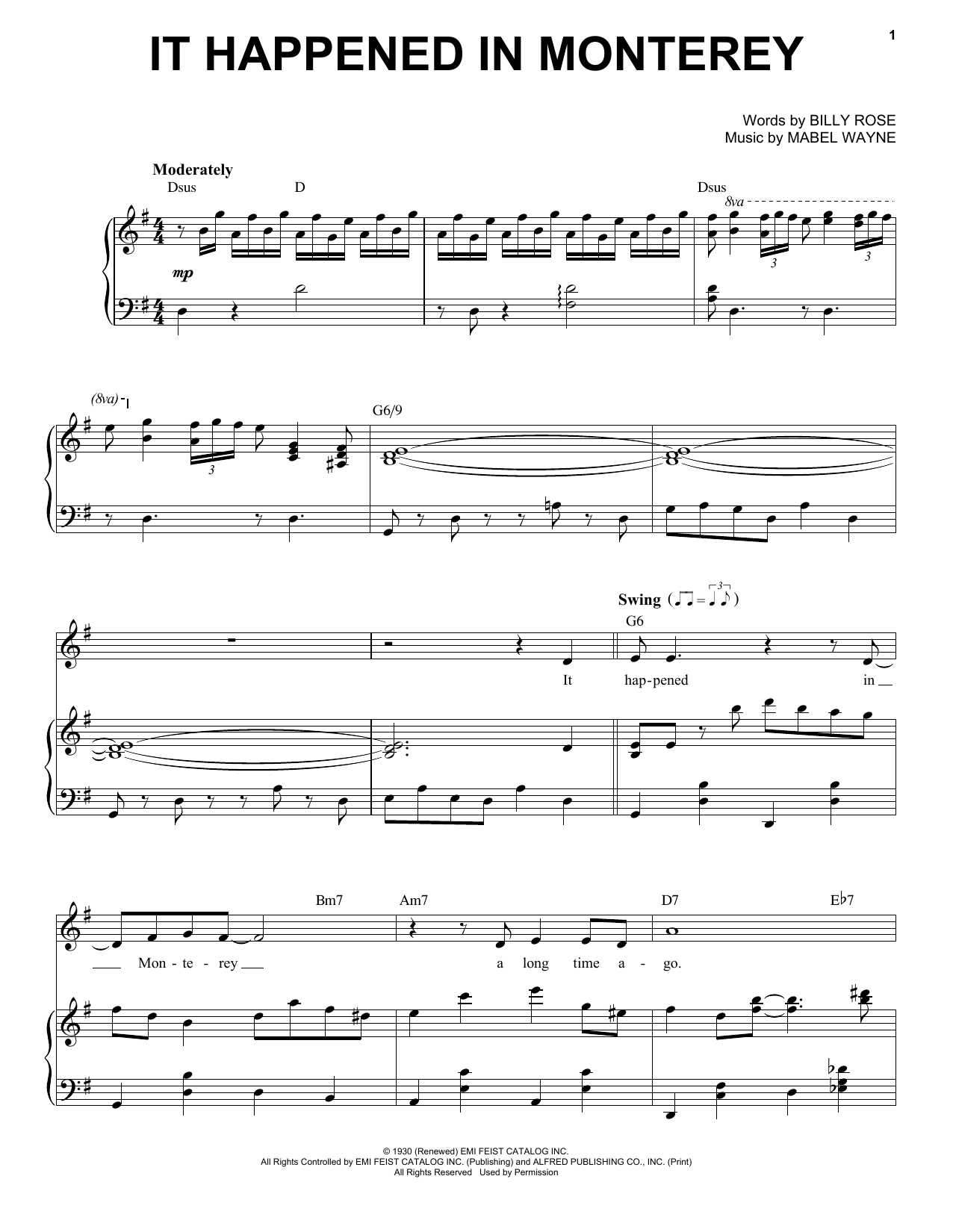 Frank Sinatra It Happened In Monterey sheet music notes and chords. Download Printable PDF.