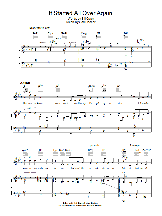 Learn to play Frank Sinatra It Started All Over Again sheet music for Piano, Vocal & Guitar Chords in minutes. Price: 7.8900$ Frank Sinatra It Started All Over Again sheet music notes and chords arranged for Piano, Vocal & Guitar Chords