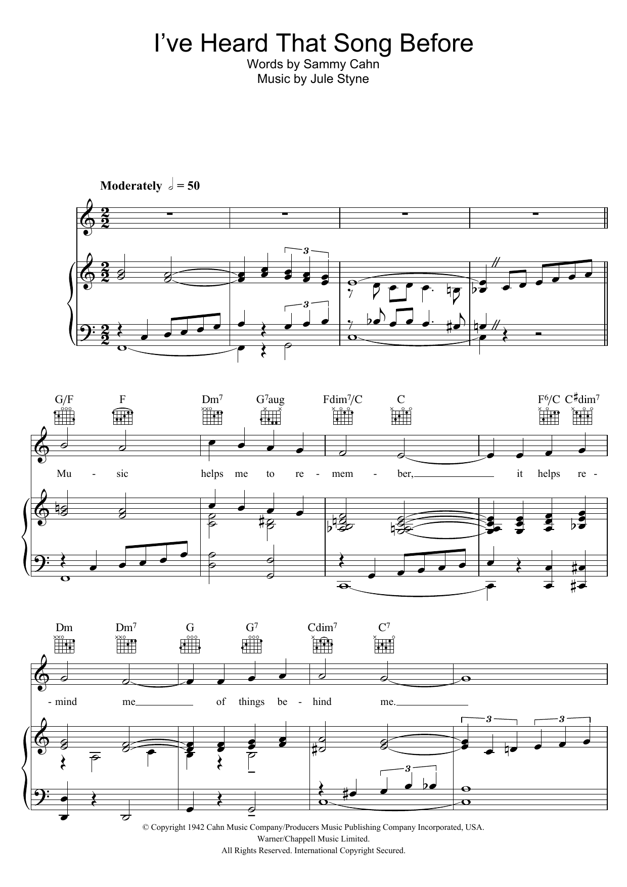 Learn to play Frank Sinatra I've Heard That Song Before sheet music for Piano, Vocal & Guitar Chords in minutes. Price: 7.8900$ Frank Sinatra I've Heard That Song Before sheet music notes and chords arranged for Piano, Vocal & Guitar Chords