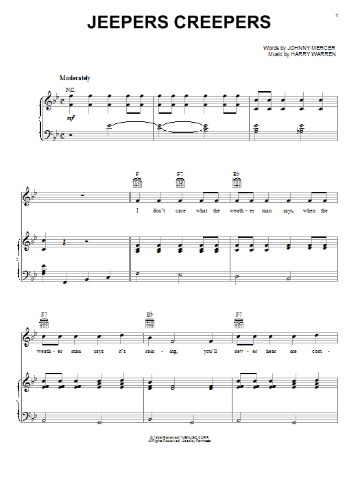 Frank Sinatra Jeepers Creepers sheet music notes and chords. Download Printable PDF.