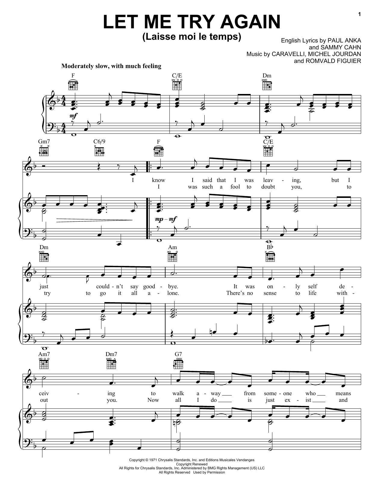 Frank Sinatra Let Me Try Again (Laisse Moi Le Temps) sheet music notes and chords. Download Printable PDF.