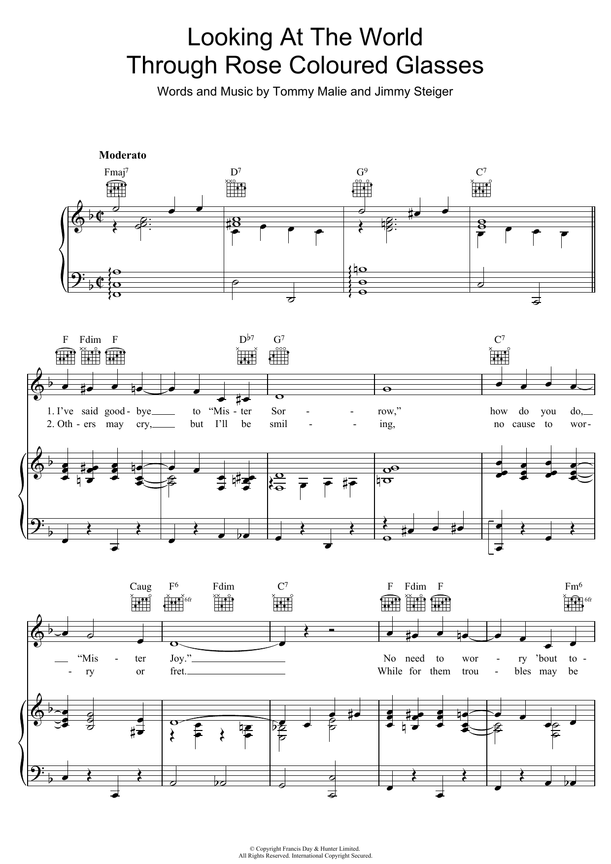 Frank Sinatra Looking At The World Through Rose Coloured Glasses sheet music notes and chords arranged for Piano, Vocal & Guitar Chords