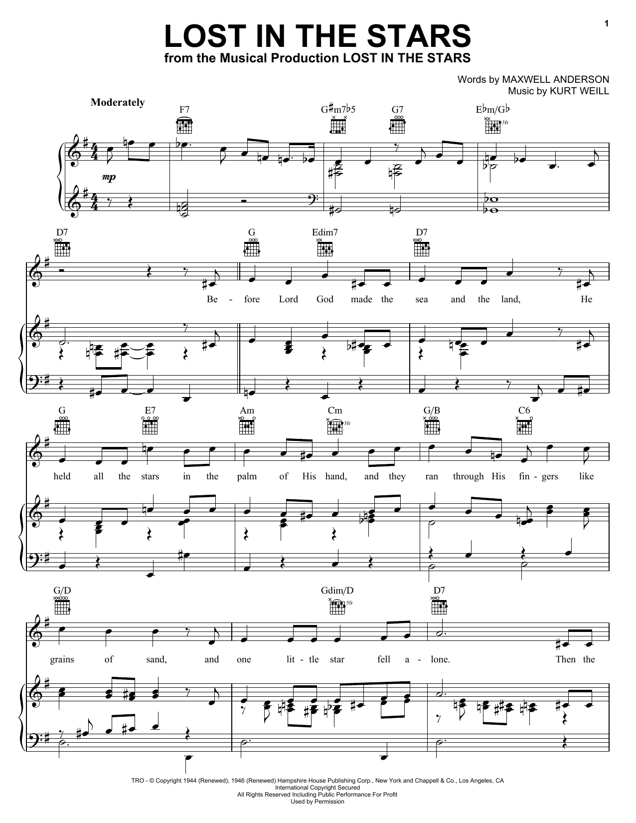 Frank Sinatra Lost In The Stars sheet music notes and chords. Download Printable PDF.