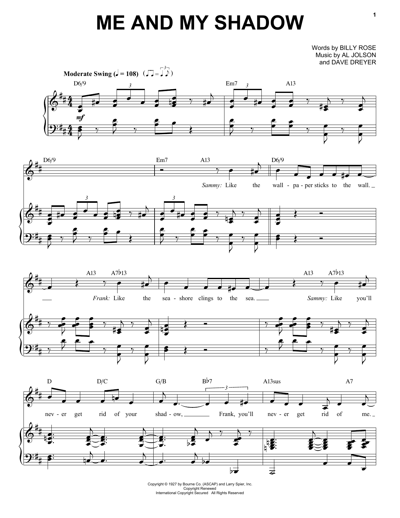 Frank Sinatra Me And My Shadow sheet music notes and chords. Download Printable PDF.