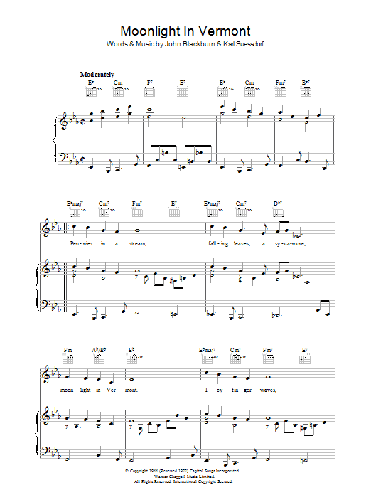 Frank Sinatra Moonlight In Vermont sheet music notes and chords. Download Printable PDF.