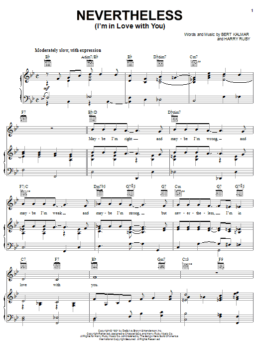 Frank Sinatra Nevertheless (I'm In Love With You) sheet music notes and chords arranged for Piano, Vocal & Guitar Chords (Right-Hand Melody)