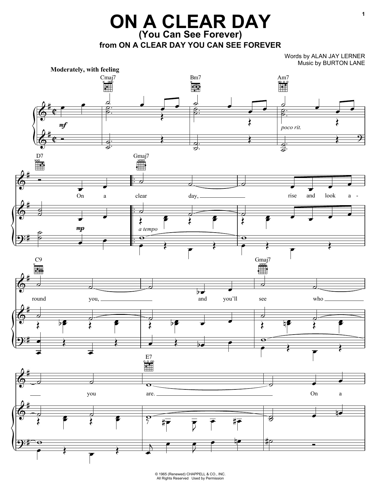 Frank Sinatra On A Clear Day (You Can See Forever) sheet music notes and chords. Download Printable PDF.