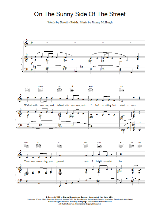 Frank Sinatra On The Sunny Side Of The Street sheet music notes and chords arranged for Piano, Vocal & Guitar Chords (Right-Hand Melody)