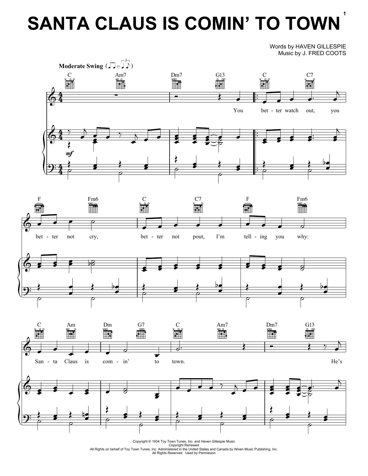 Frank Sinatra Santa Claus Is Comin' To Town sheet music notes and chords. Download Printable PDF.