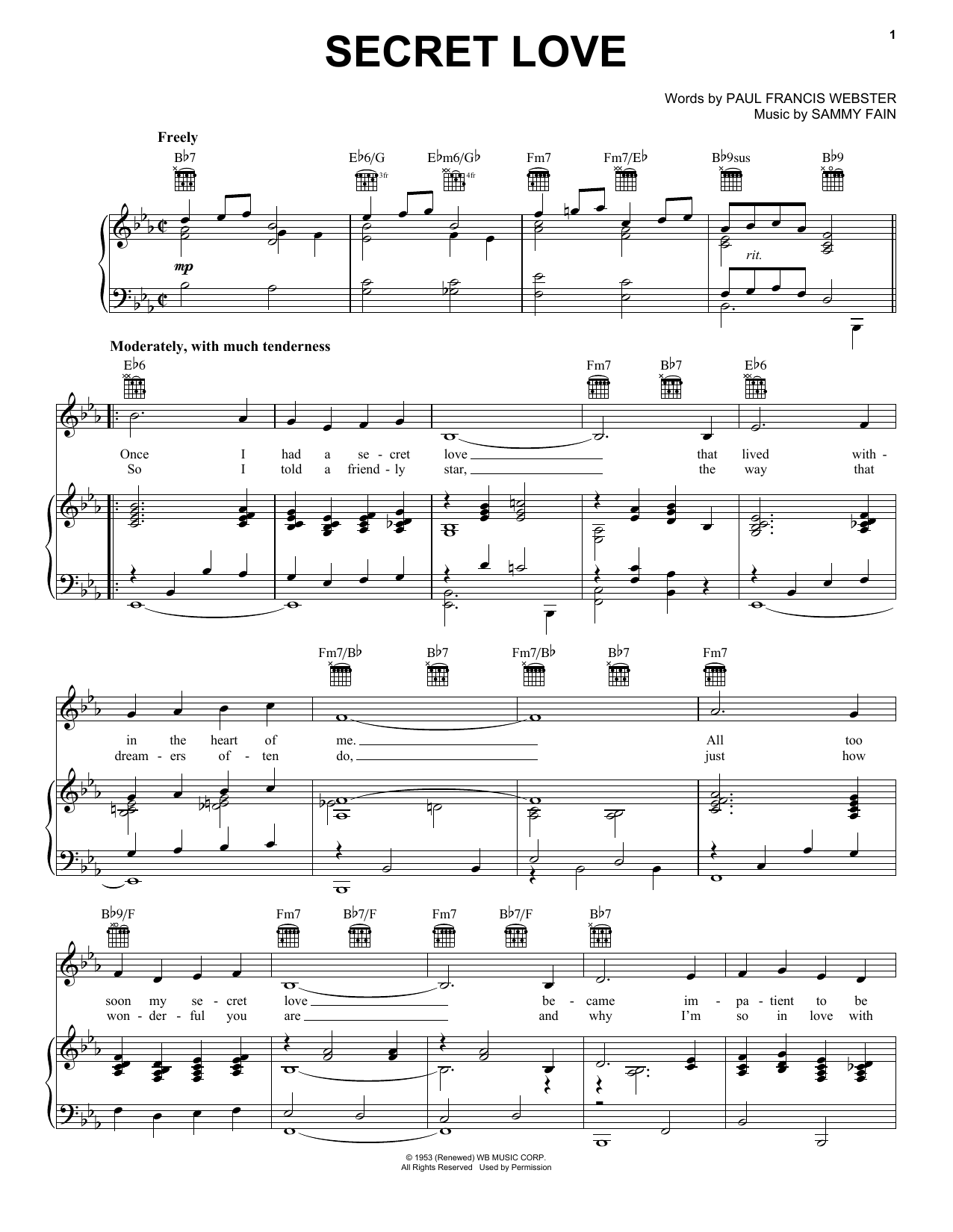 Frank Sinatra Secret Love sheet music notes and chords. Download Printable PDF.