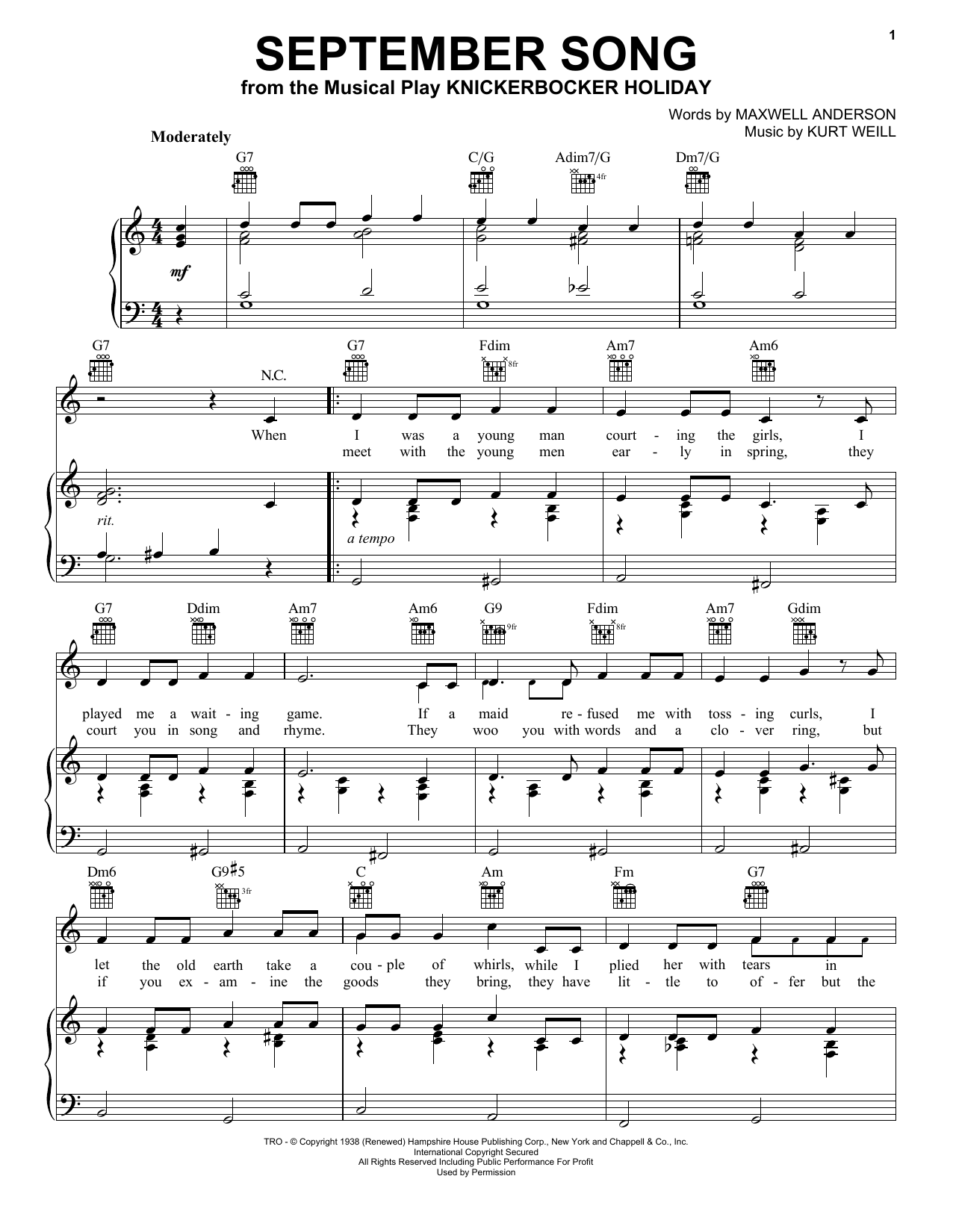 Frank Sinatra September Song sheet music notes and chords. Download Printable PDF.