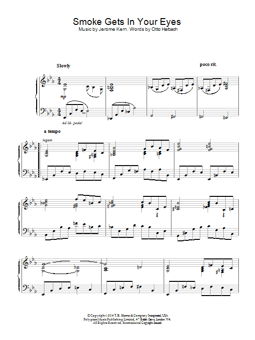 Jerome Kern Smoke Gets In Your Eyes sheet music notes and chords. Download Printable PDF.