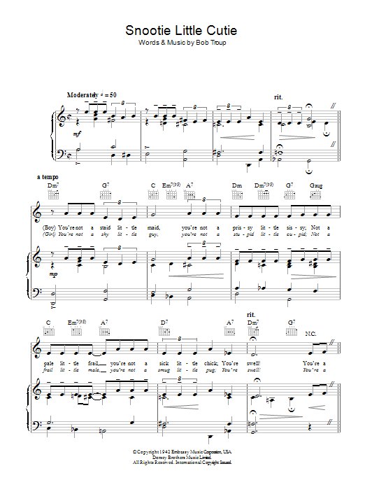 Learn to play Frank Sinatra Snootie Little Cutie sheet music for Piano, Vocal & Guitar Chords in minutes. Price: 7.8900$ Frank Sinatra Snootie Little Cutie sheet music notes and chords arranged for Piano, Vocal & Guitar Chords