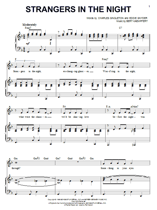 Frank Sinatra Strangers In The Night sheet music notes and chords. Download Printable PDF.