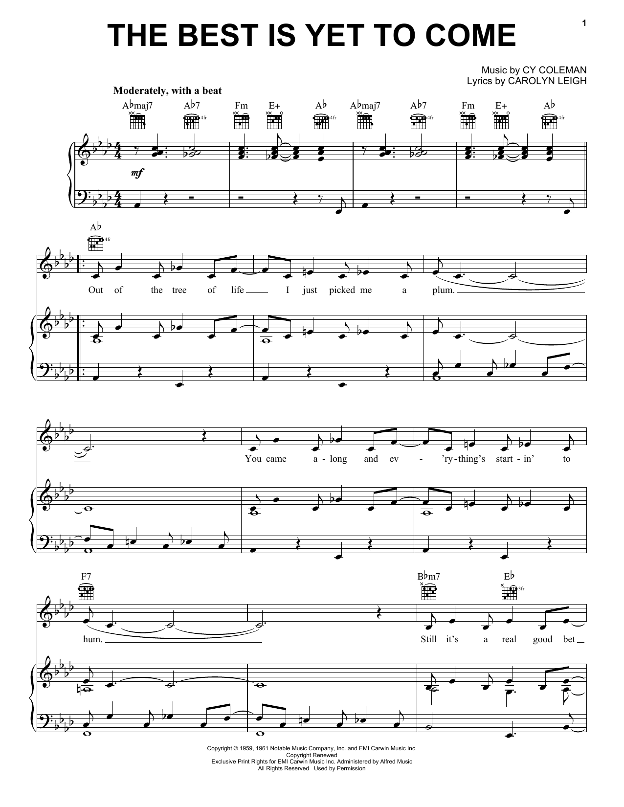 Frank Sinatra The Best Is Yet To Come sheet music notes and chords. Download Printable PDF.