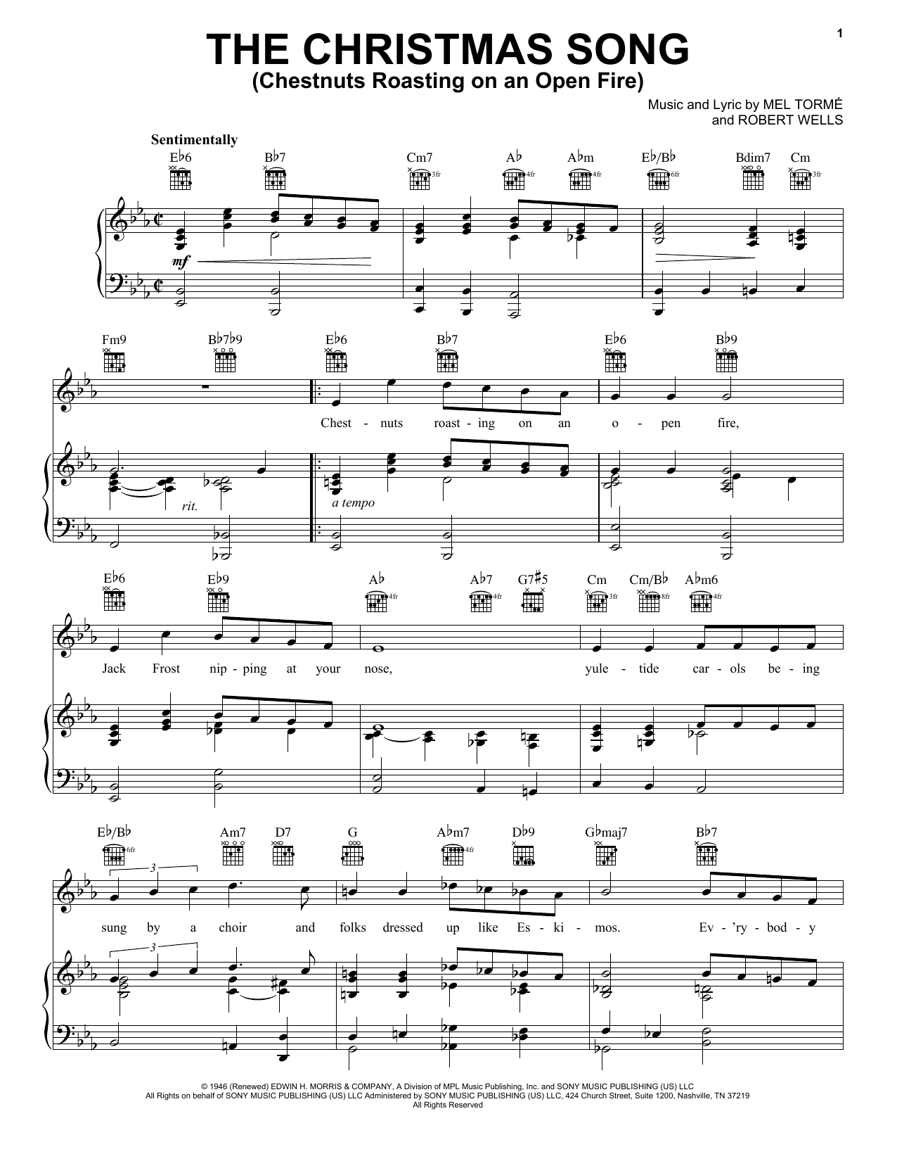 Frank Sinatra The Christmas Song (Chestnuts Roasting On An Open Fire) sheet music notes and chords. Download Printable PDF.