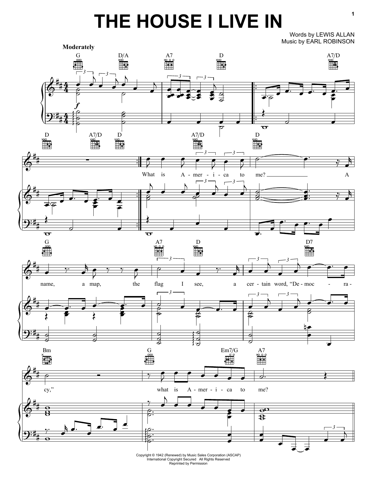 Frank Sinatra The House I Live In sheet music notes and chords. Download Printable PDF.