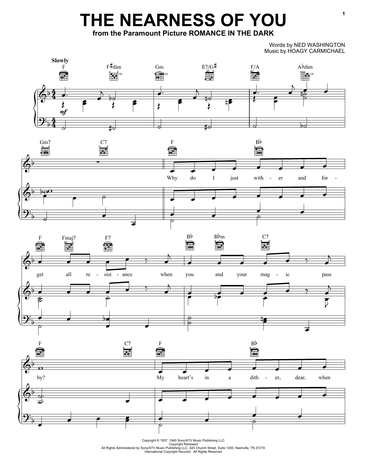 Hoagy Carmichael The Nearness Of You sheet music notes and chords. Download Printable PDF.