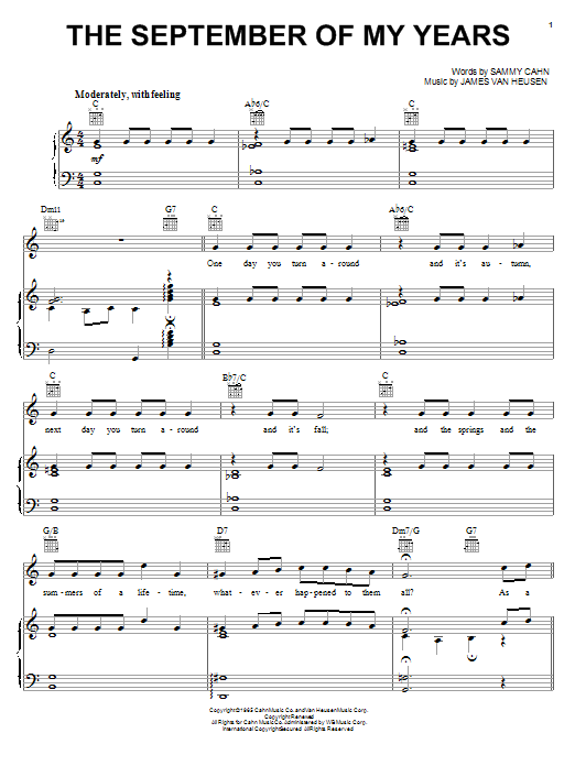 Frank Sinatra The September Of My Years sheet music notes and chords. Download Printable PDF.