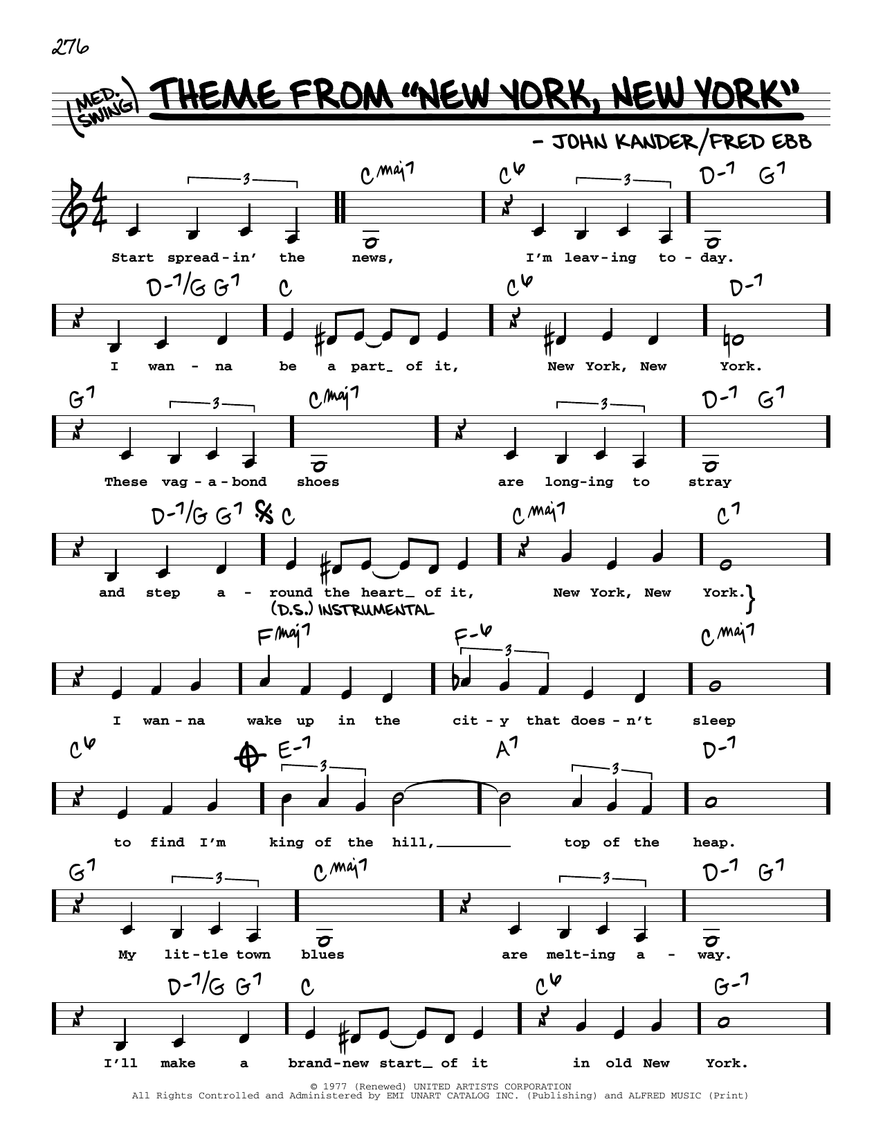 Frank Sinatra Theme from New York, New York (Low Voice) sheet music notes and chords. Download Printable PDF.