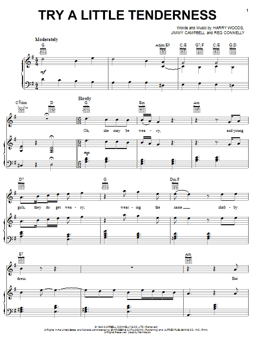 Frank Sinatra Try A Little Tenderness sheet music notes and chords arranged for Piano, Vocal & Guitar Chords (Right-Hand Melody)