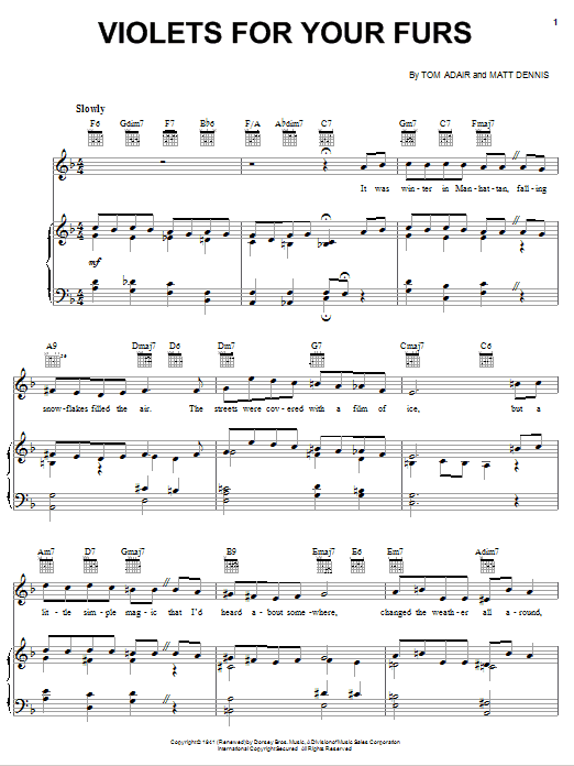 Frank Sinatra Violets For Your Furs sheet music notes and chords. Download Printable PDF.