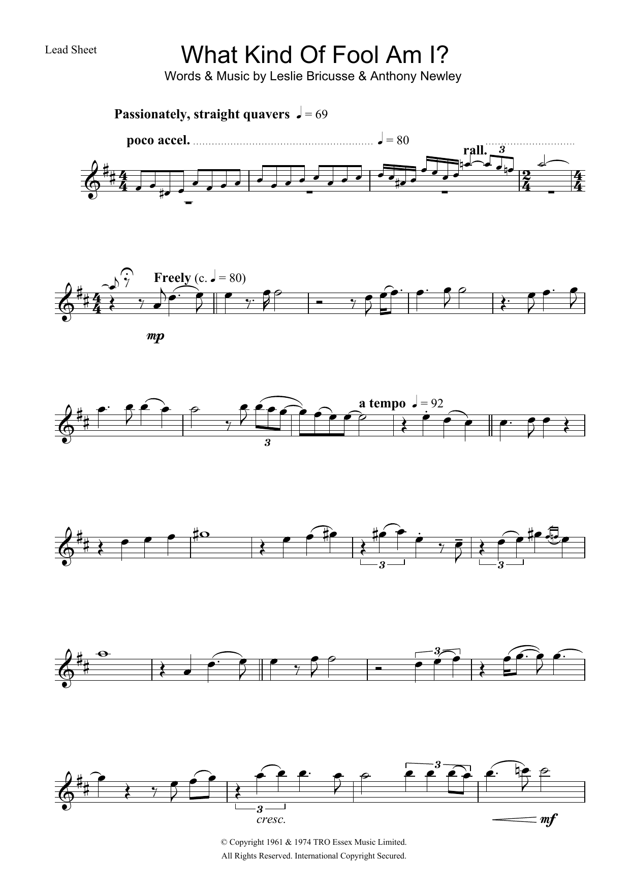 Frank Sinatra What Kind Of Fool Am I sheet music notes and chords. Download Printable PDF.