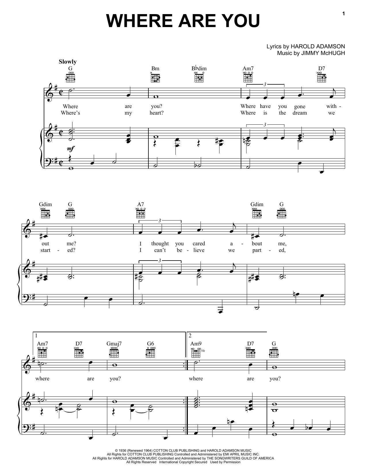 Frank Sinatra Where Are You sheet music notes and chords arranged for Piano, Vocal & Guitar Chords (Right-Hand Melody)