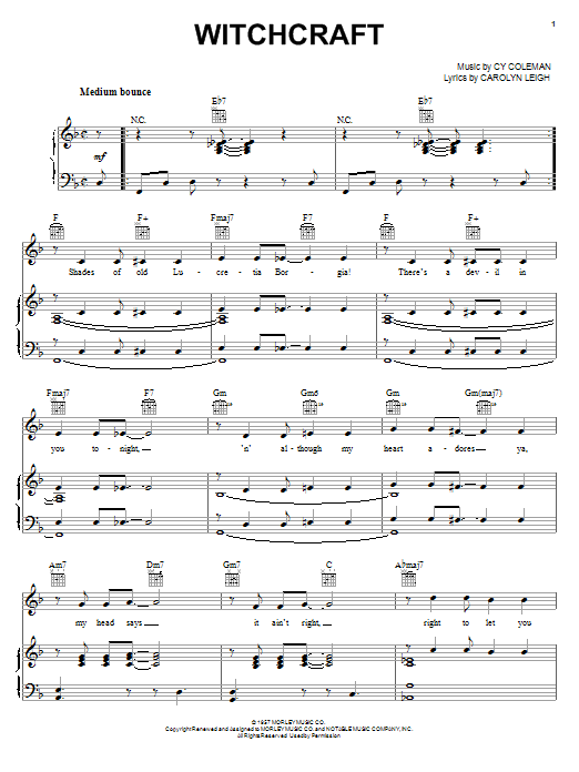 Frank Sinatra Witchcraft sheet music notes and chords. Download Printable PDF.