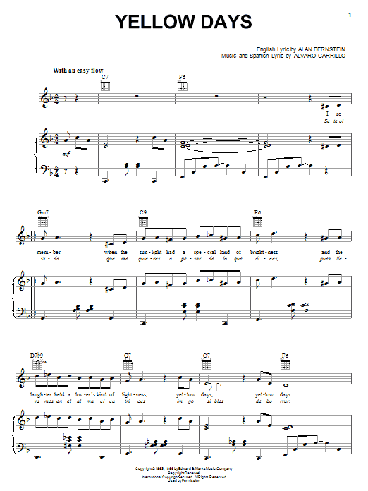 Frank Sinatra Yellow Days sheet music notes and chords arranged for Piano, Vocal & Guitar Chords (Right-Hand Melody)