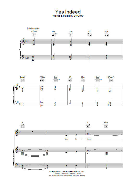 Learn to play Frank Sinatra Yes Indeed (A Jive Spiritual) sheet music for Piano, Vocal & Guitar Chords in minutes. Price: 7.8900$ Frank Sinatra Yes Indeed (A Jive Spiritual) sheet music notes and chords arranged for Piano, Vocal & Guitar Chords