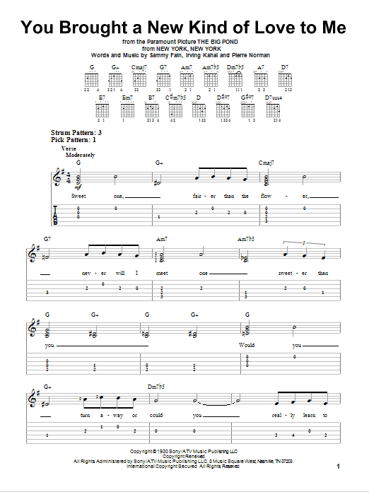 Frank Sinatra You Brought A New Kind Of Love To Me sheet music notes and chords. Download Printable PDF.