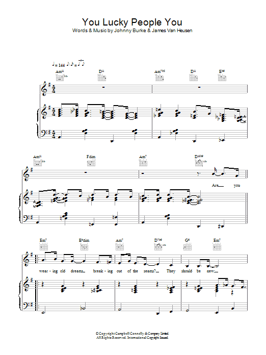 Learn to play Frank Sinatra You Lucky People, You sheet music for Piano, Vocal & Guitar Chords in minutes. Price: 7.8900$ Frank Sinatra You Lucky People, You sheet music notes and chords arranged for Piano, Vocal & Guitar Chords