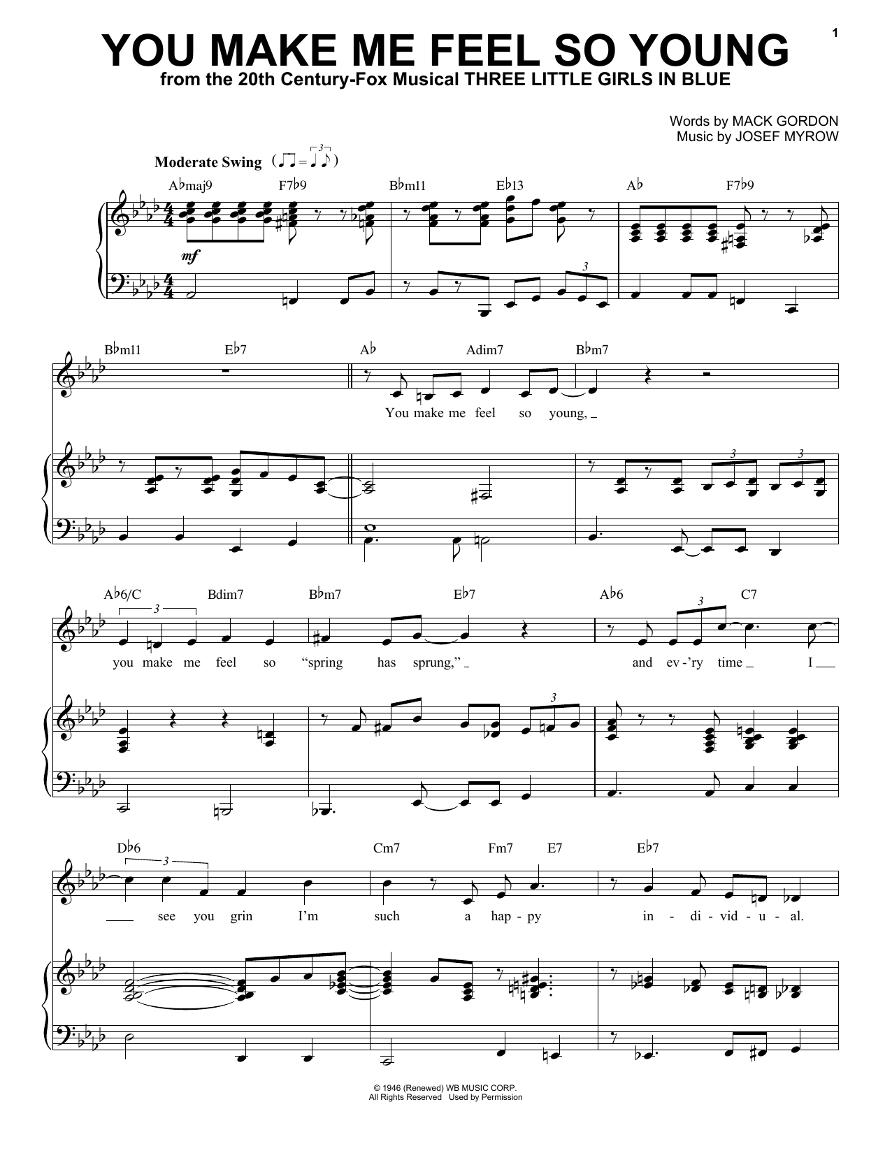 Frank Sinatra You Make Me Feel So Young sheet music notes and chords. Download Printable PDF.