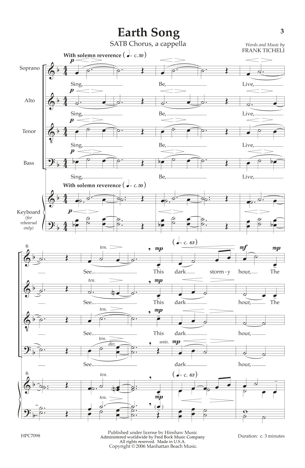 Frank Ticheli Earth Song sheet music notes and chords. Download Printable PDF.