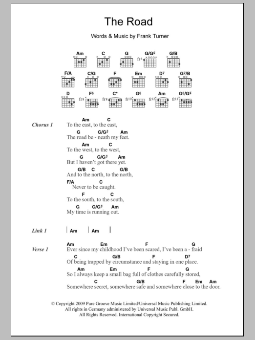 Frank Turner The Road sheet music notes and chords. Download Printable PDF.