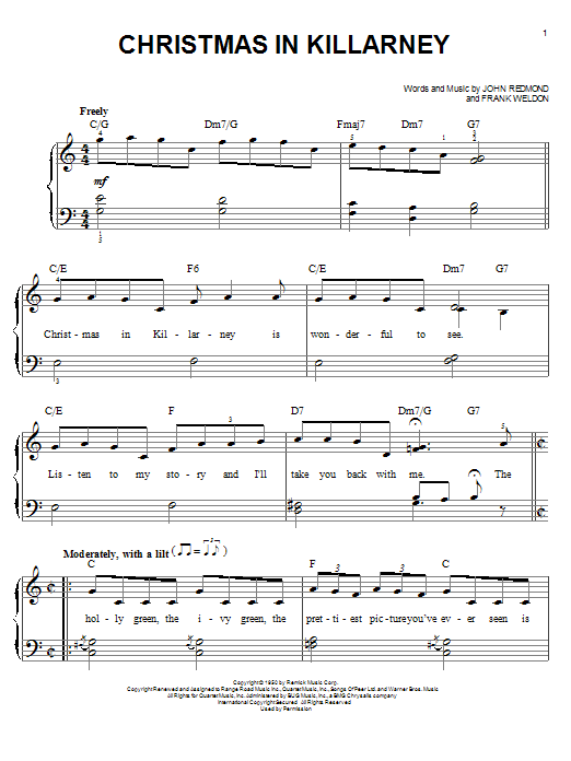 Frank Weldon Christmas In Killarney sheet music notes and chords. Download Printable PDF.