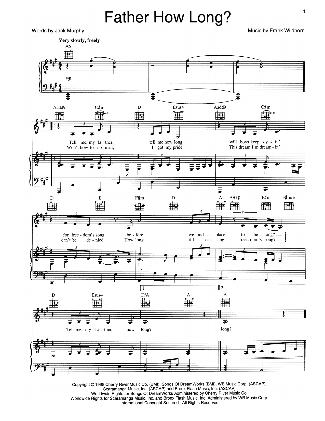 Frank Wildhorn Father How Long? sheet music notes and chords. Download Printable PDF.