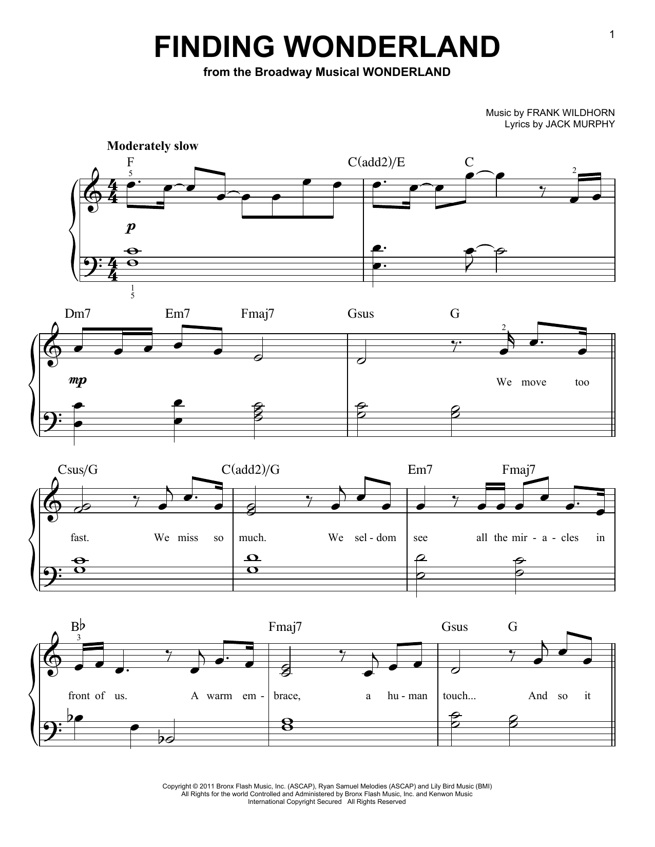 Frank Wildhorn Finding Wonderland (from Wonderland) sheet music notes and chords. Download Printable PDF.