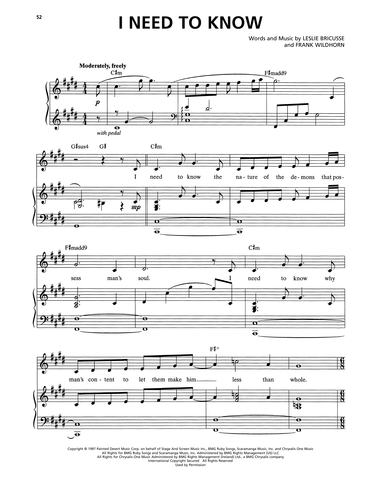 Frank Wildhorn & Leslie Bricusse I Need To Know (from Jekyll & Hyde) (2013 Revival Version) sheet music notes and chords. Download Printable PDF.