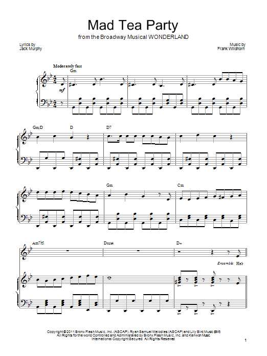 Learn to play Frank Wildhorn Mad Tea Party sheet music for Piano, Vocal & Guitar Chords (Right-Hand Melody) in minutes. Price: 7.8900$ Frank Wildhorn Mad Tea Party sheet music notes and chords arranged for Piano, Vocal & Guitar Chords (Right-Hand Melody)